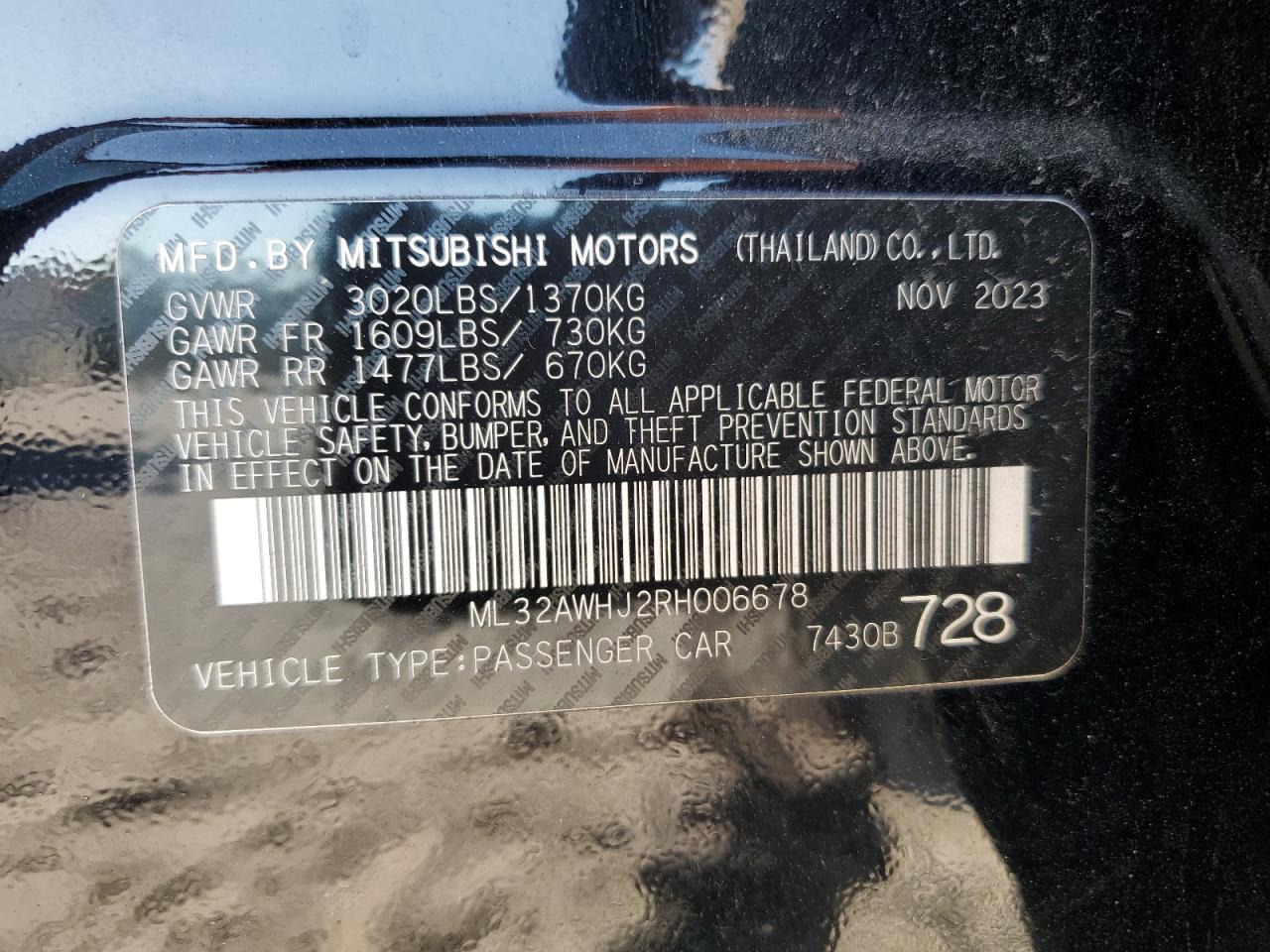2024 Mitsubishi Mirage Se VIN: ML32AWHJ2RH006678 Lot: 93491925