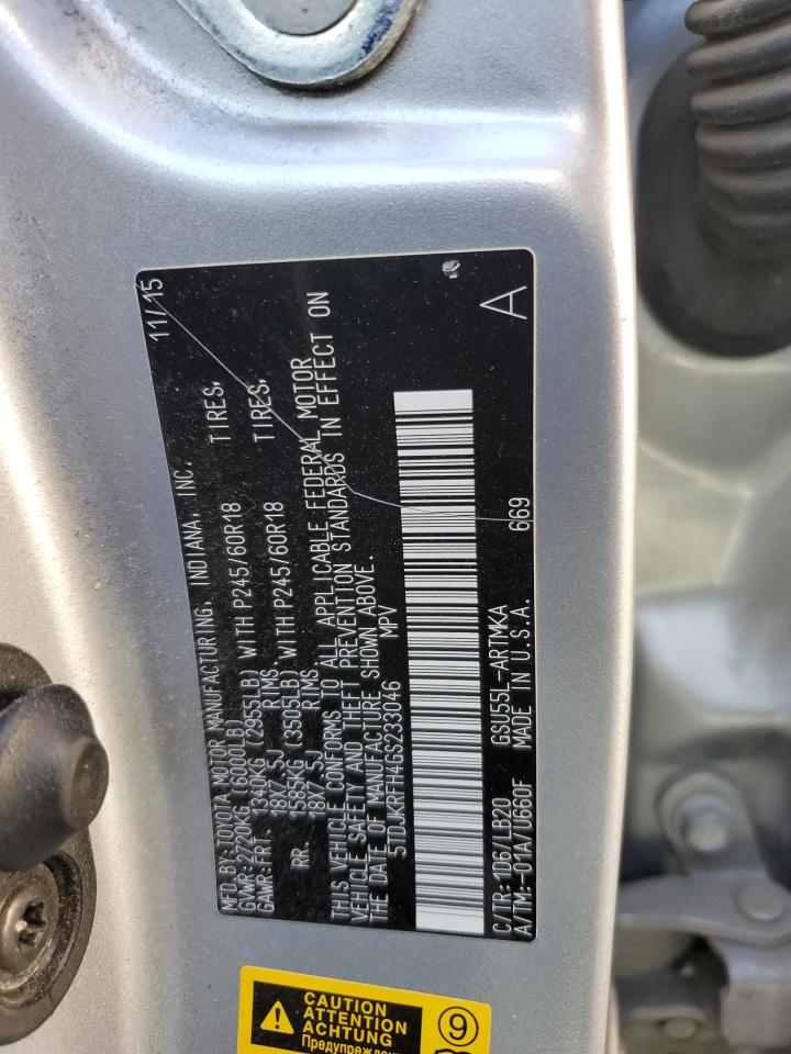 2016 Toyota Highlander Xle VIN: 5TDJKRFH4GS233046 Lot: 93352565