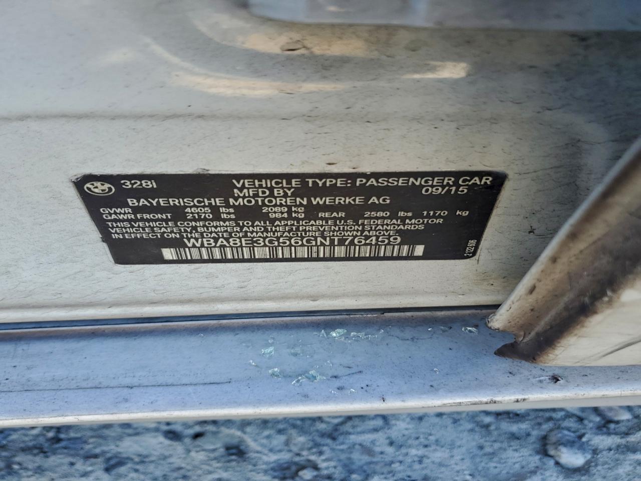 2016 BMW 328 Xi Sulev VIN: WBA8E3G56GNT76459 Lot: 94110905