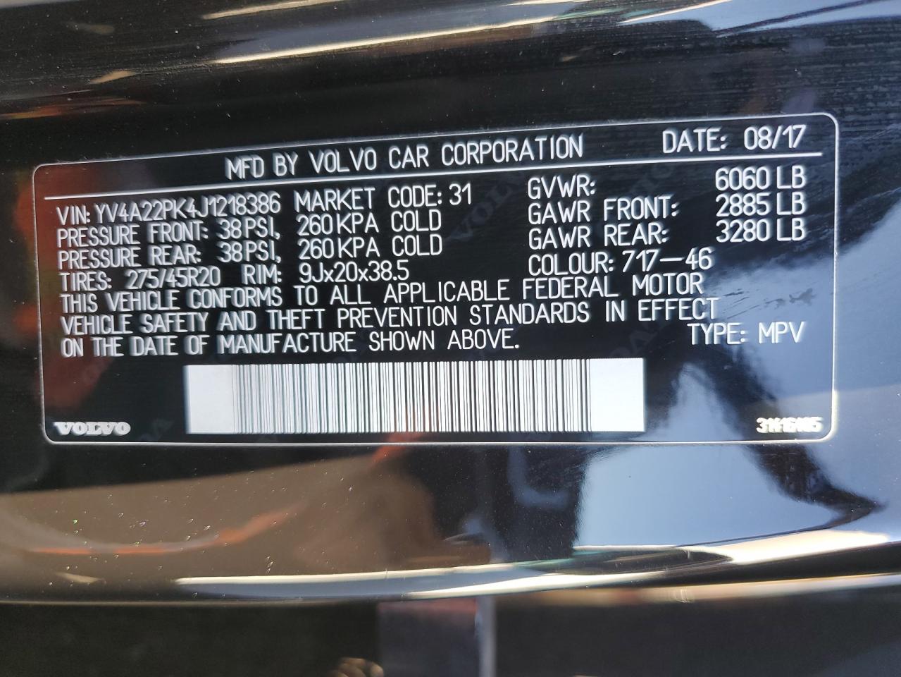 2018 Volvo Xc90 T6 VIN: YV4A22PK4J1218386 Lot: 92110245