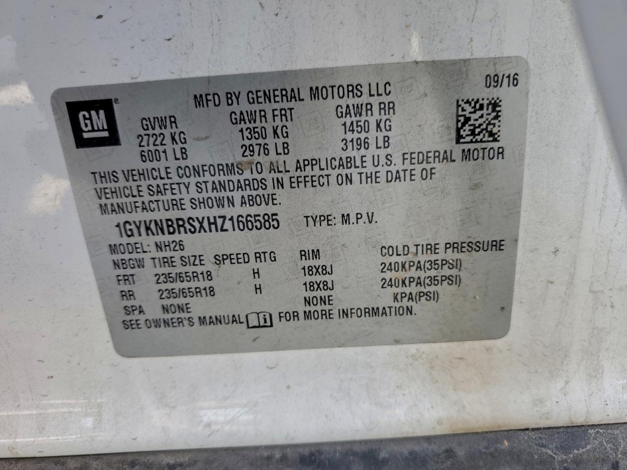 2017 Cadillac Xt5 Luxury VIN: 1GYKNBRSXHZ166585 Lot: 93254515