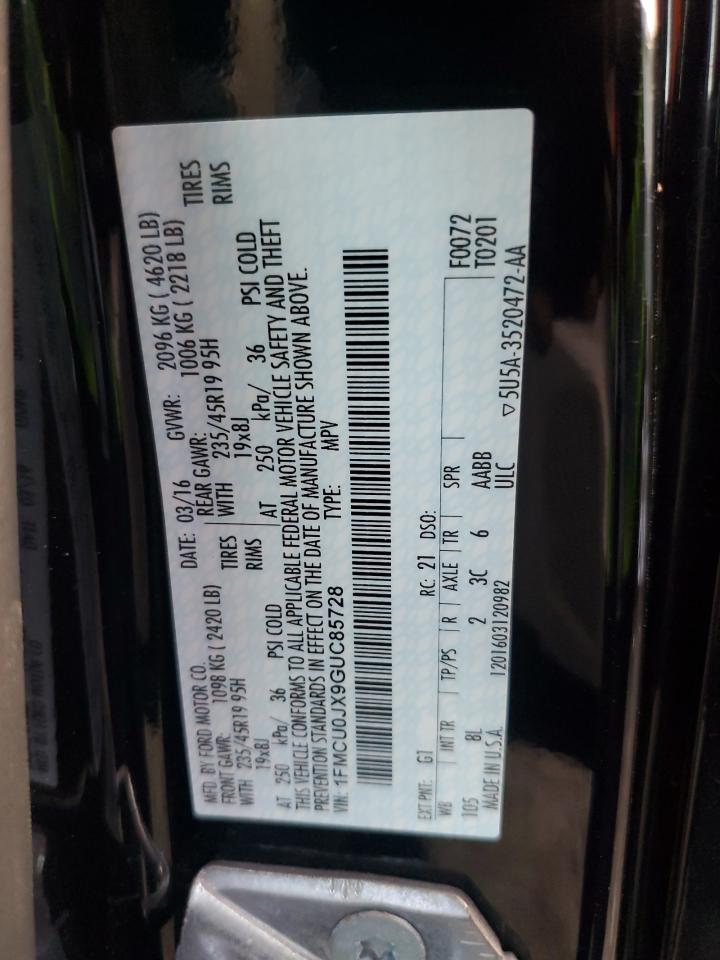 2016 Ford Escape Titanium VIN: 1FMCU0JX9GUC85728 Lot: 93416145