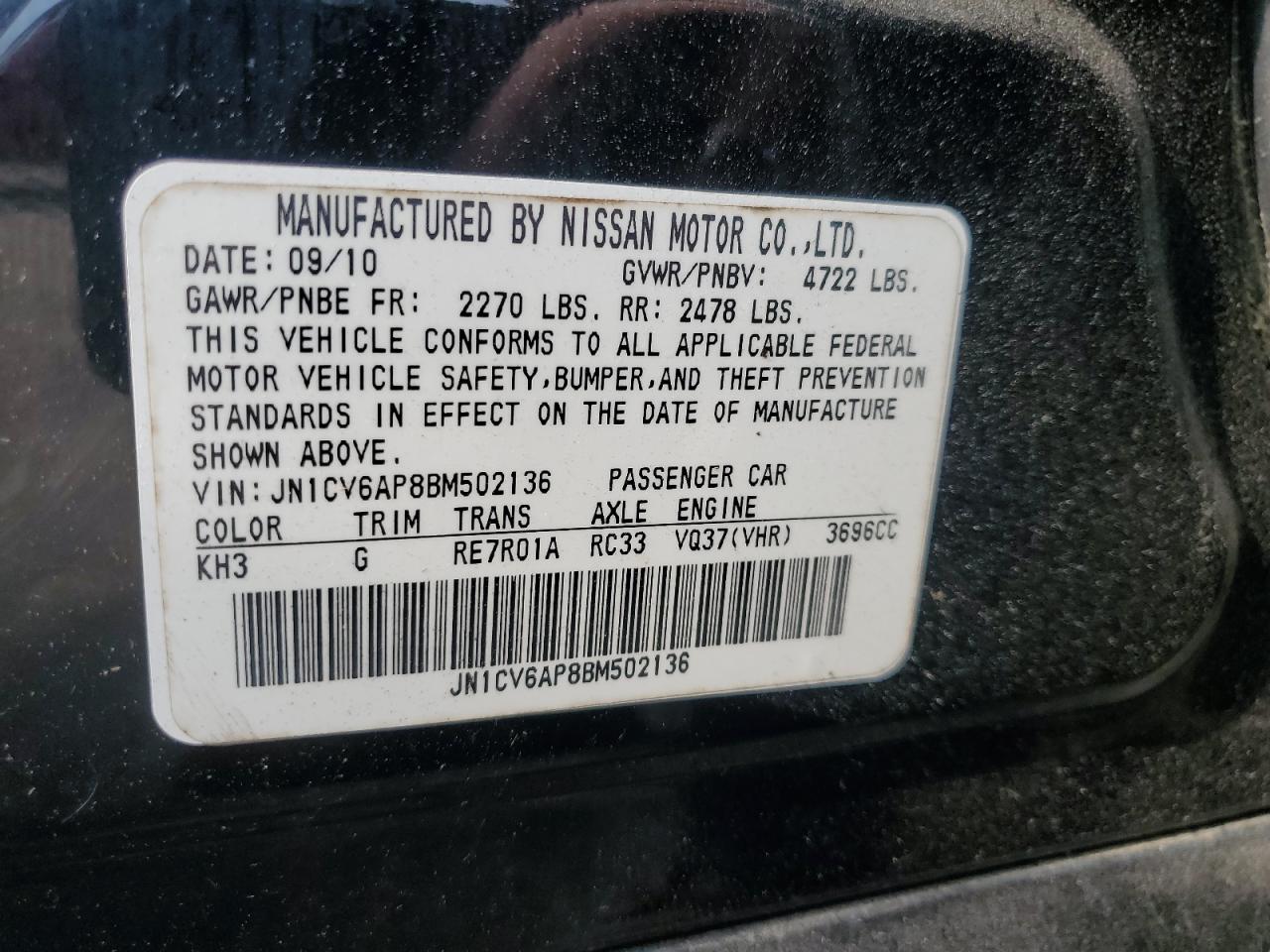 2011 Infiniti G37 Base VIN: JN1CV6AP8BM502136 Lot: 93675615