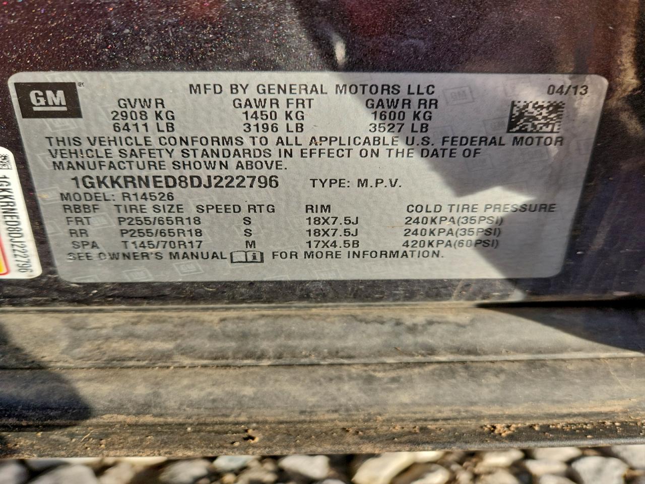 2013 GMC Acadia Sle VIN: 1GKKRNED8DJ222796 Lot: 92608395