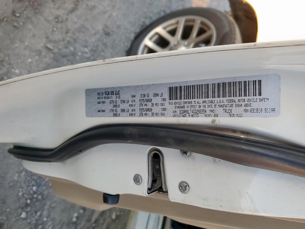 2016 Ram 1500 Slt VIN: 3C6RR6LT4GG292254 Lot: 91689445