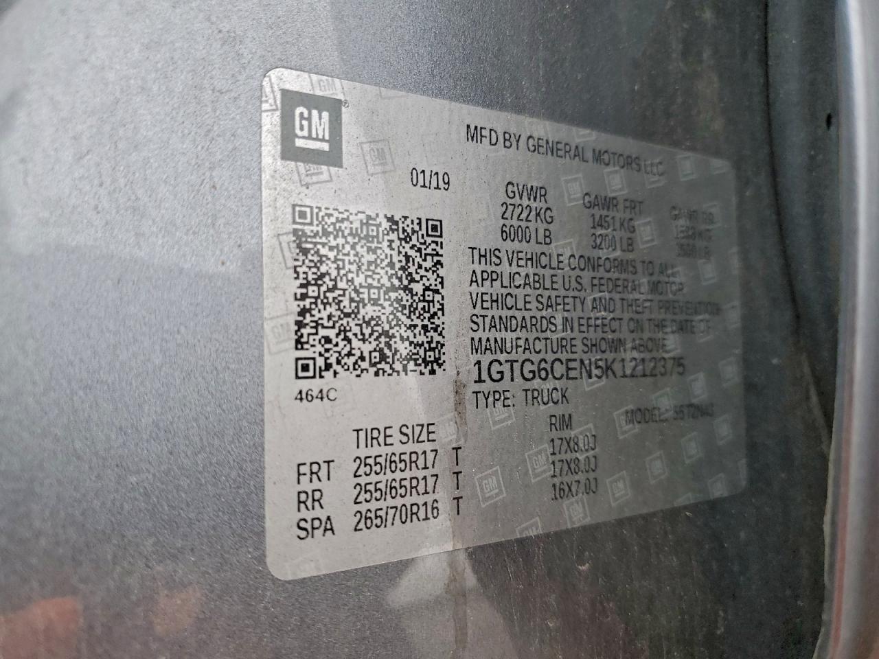 2019 GMC Canyon Sle VIN: 1GTG6CEN5K1212375 Lot: 94072945