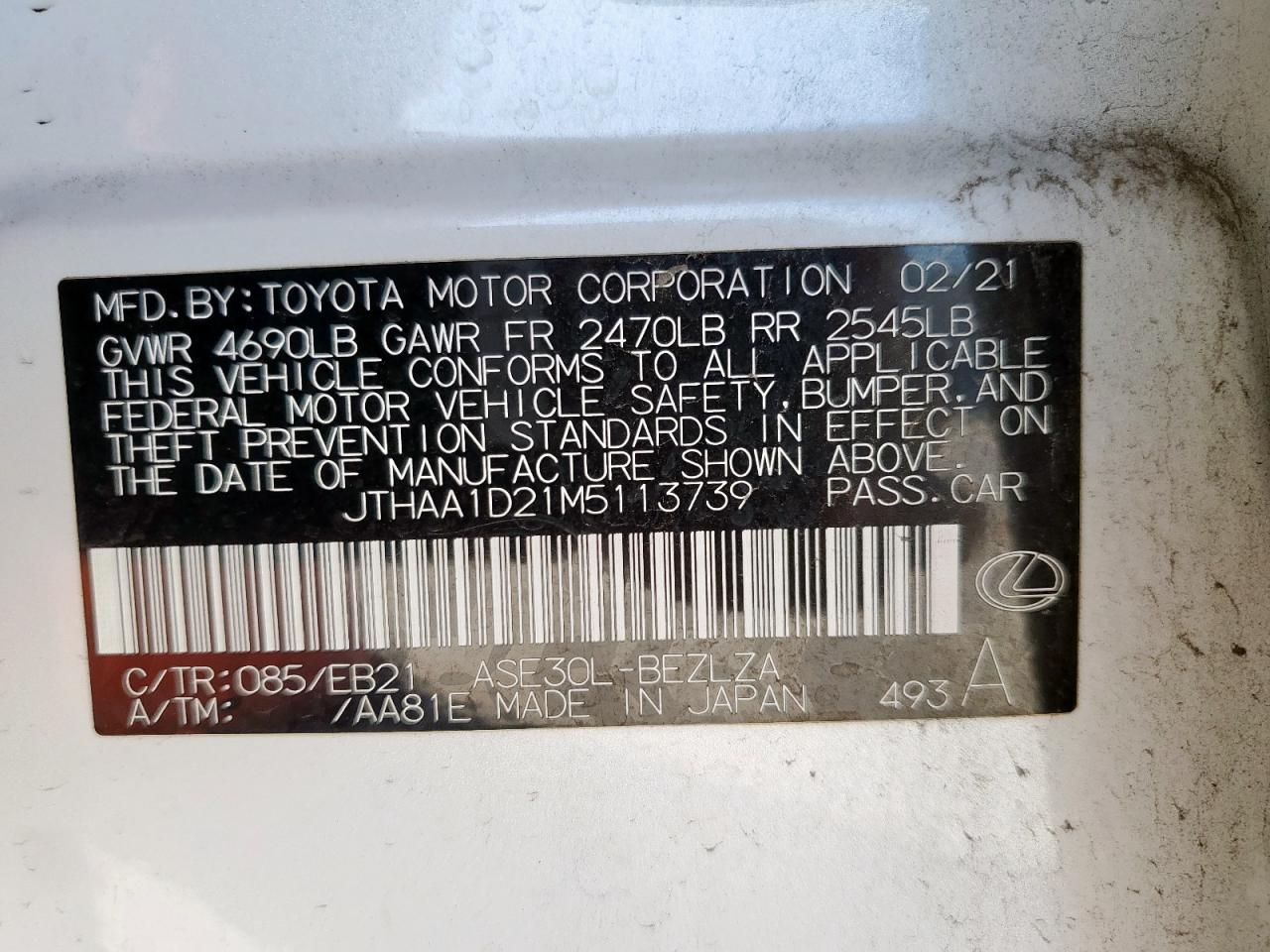 2021 Lexus Is 300 VIN: JTHAA1D21M5113739 Lot: 91988565