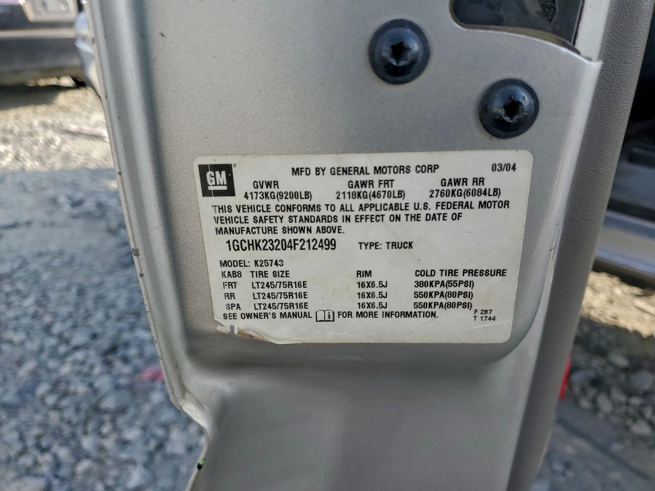 2004 Chevrolet Silverado K2500 Heavy Duty VIN: 1GCHK23204F212499 Lot: 93708115