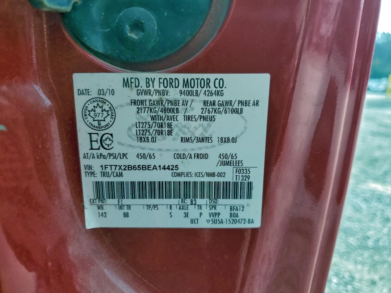 2011 Ford F250 Super Duty VIN: 1FT7X2B65BEA14425 Lot: 93692095