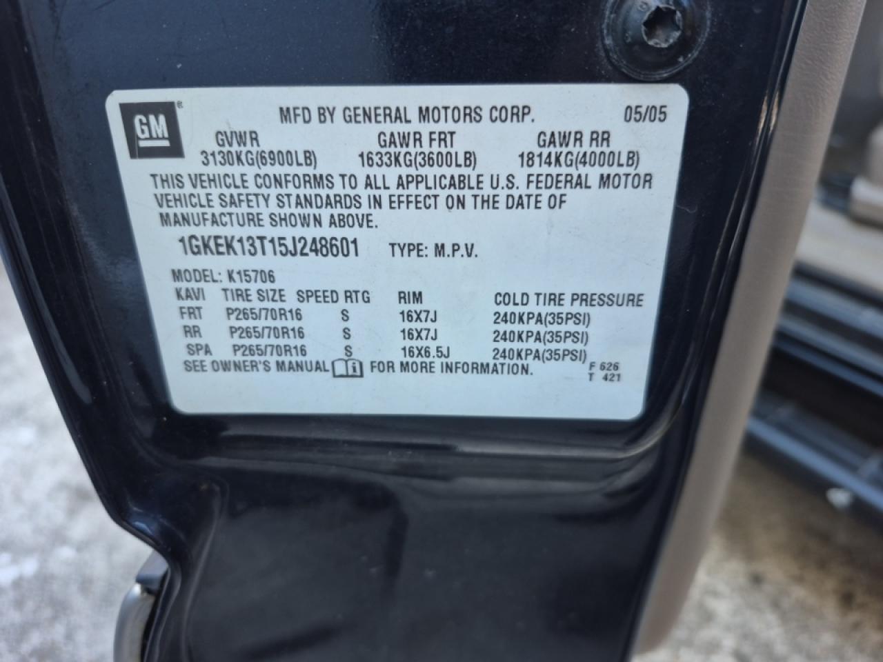2005 GMC Yukon VIN: 1GKEK13T15J248601 Lot: 92101835