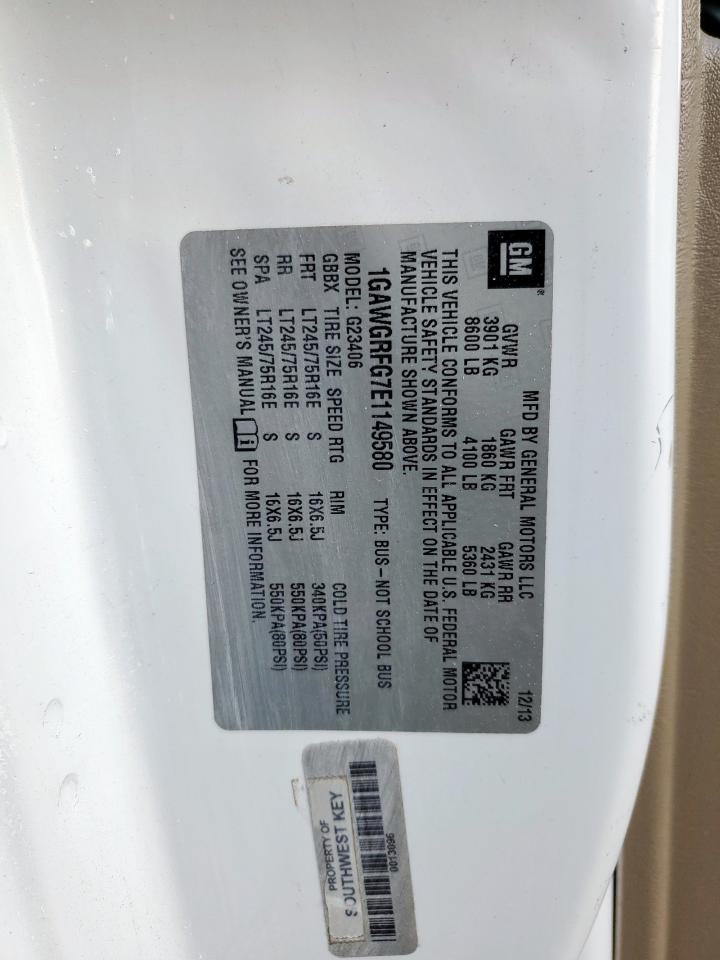 2014 Chevrolet Express G2500 Lt VIN: 1GAWGRFG7E1149580 Lot: 92696565