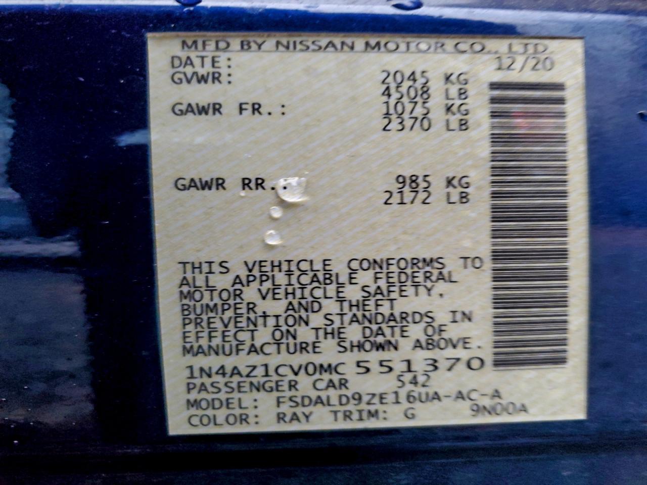 2021 Nissan Leaf Sv VIN: 1N4AZ1CV0MC551370 Lot: 94377765