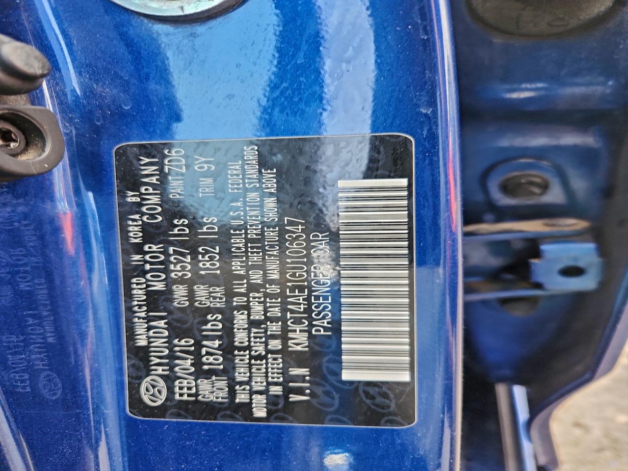 2016 Hyundai Accent Se VIN: KMHCT4AE1GU106347 Lot: 93261135