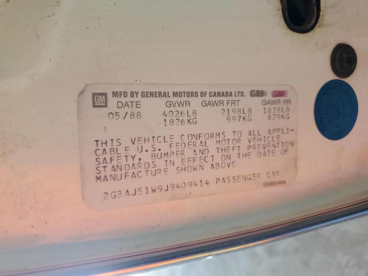 1988 Oldsmobile Cutlass Ciera VIN: 2G3AJ51W9J9409414 Lot: 91694005