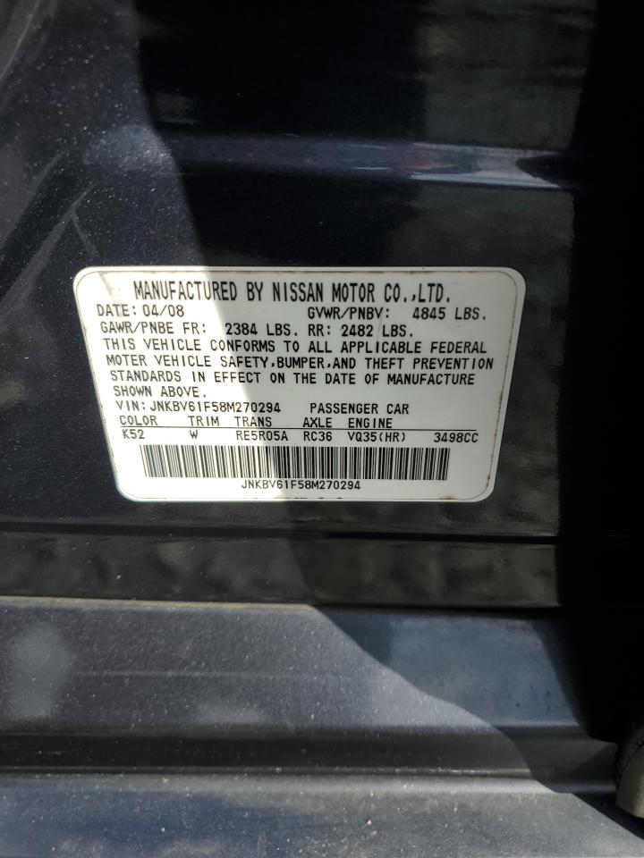 2008 Infiniti G35 VIN: JNKBV61F58M270294 Lot: 92123735