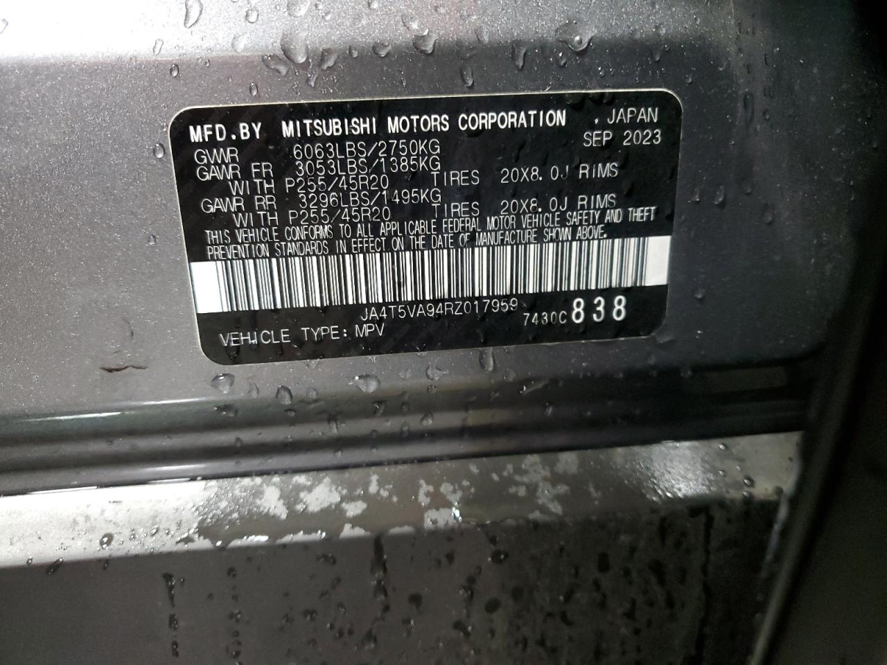 2024 Mitsubishi Outlander Se VIN: JA4T5VA94RZ017959 Lot: 92013215