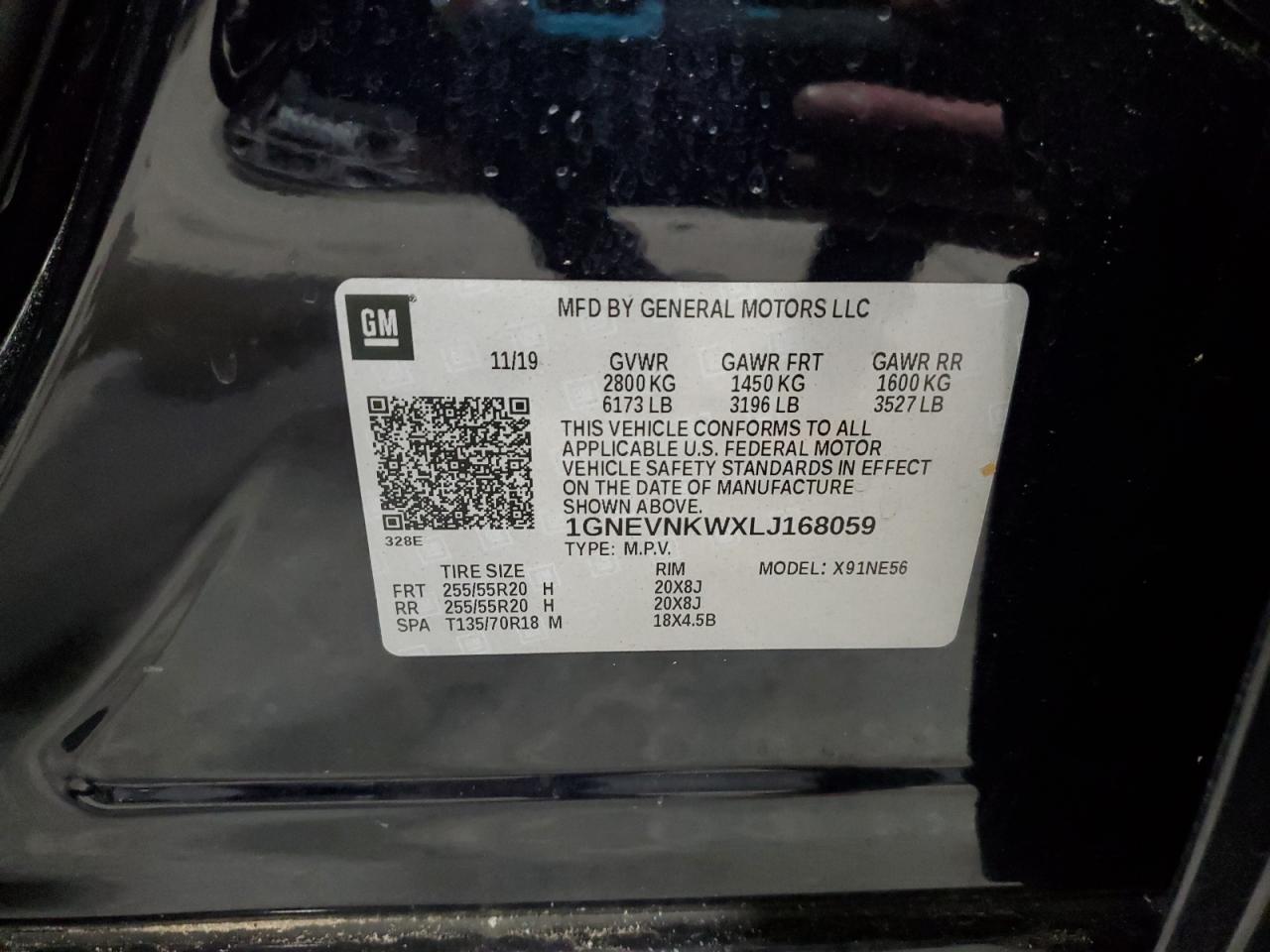 2020 Chevrolet Traverse High Country VIN: 1GNEVNKWXLJ168059 Lot: 93298025