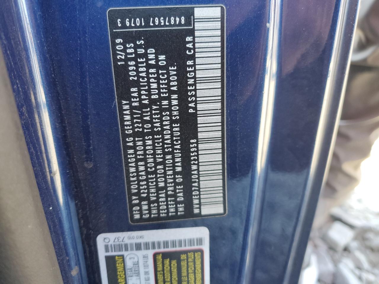 2010 Volkswagen Gti VIN: WVWED7AJ0AW235958 Lot: 93043905