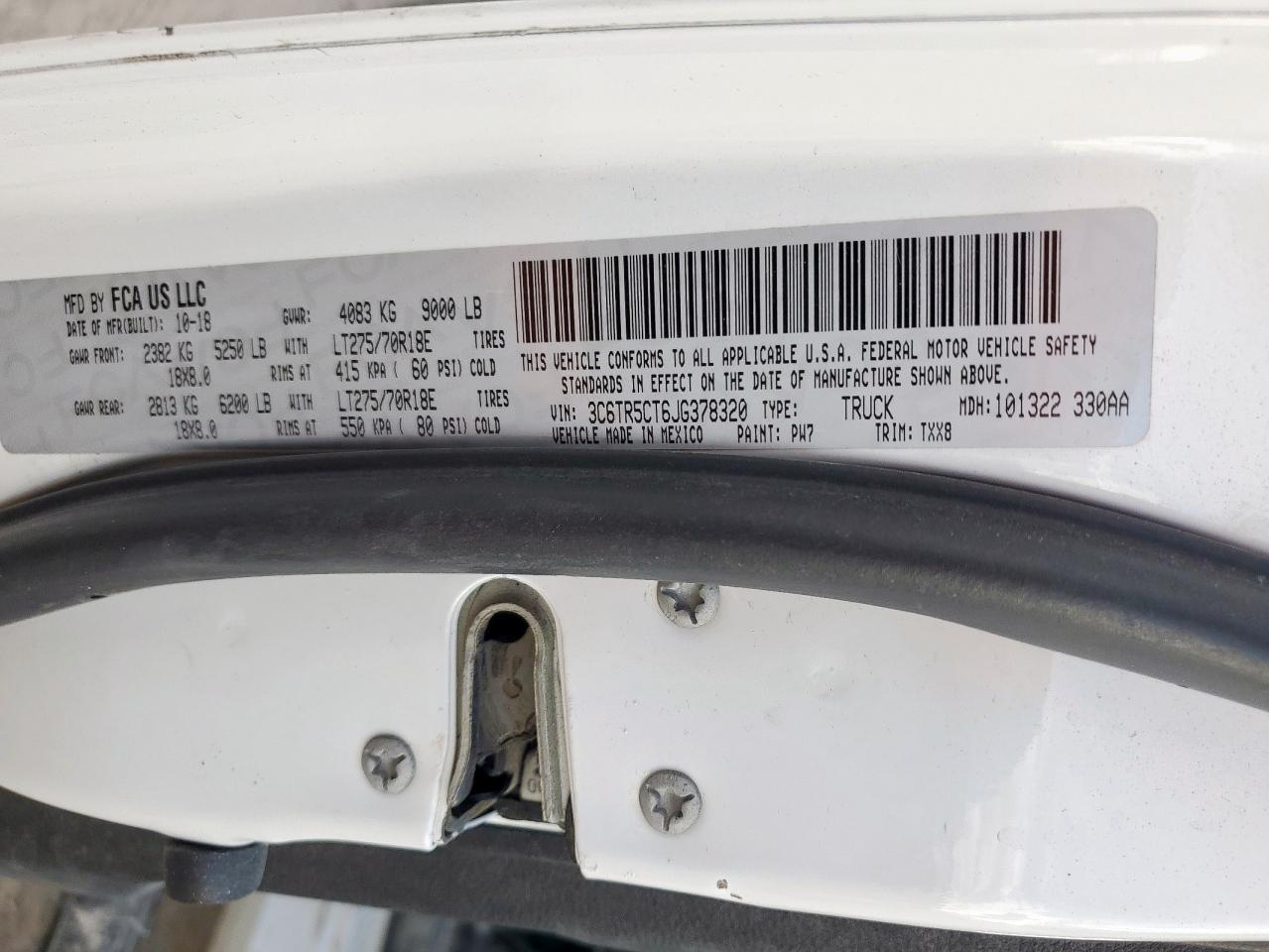 2018 Ram 2500 St VIN: 3C6TR5CT6JG378320 Lot: 93928185