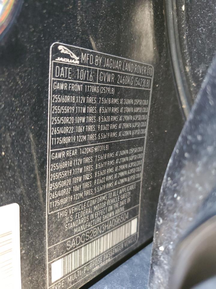 2017 Jaguar F-Pace VIN: SADCS2BN3HA096504 Lot: 90282835