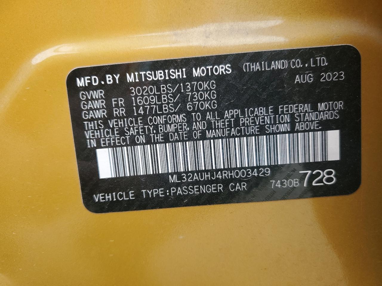 2024 Mitsubishi Mirage Es VIN: ML32AUHJ4RH003429 Lot: 93435395