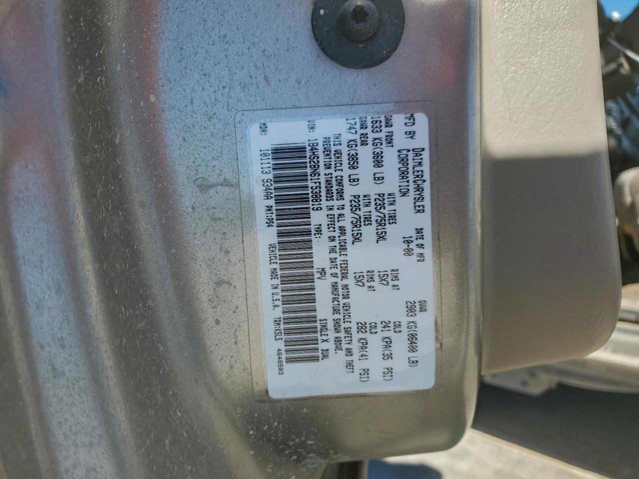 2001 Dodge Durango VIN: 1B4HS28N61F538819 Lot: 90144585