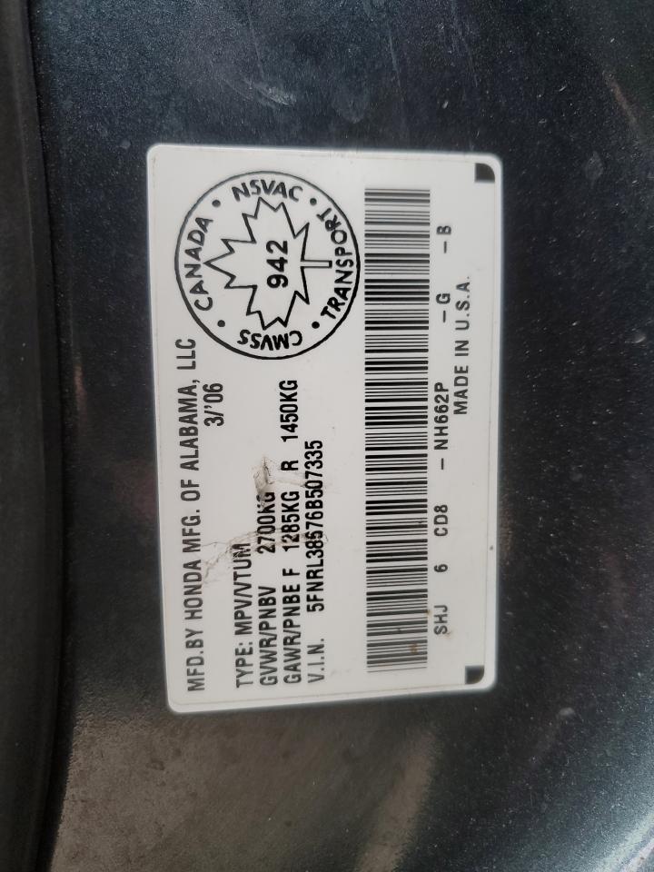 2006 Honda Odyssey Exl VIN: 5FNRL38676B507335 Lot: 85436235