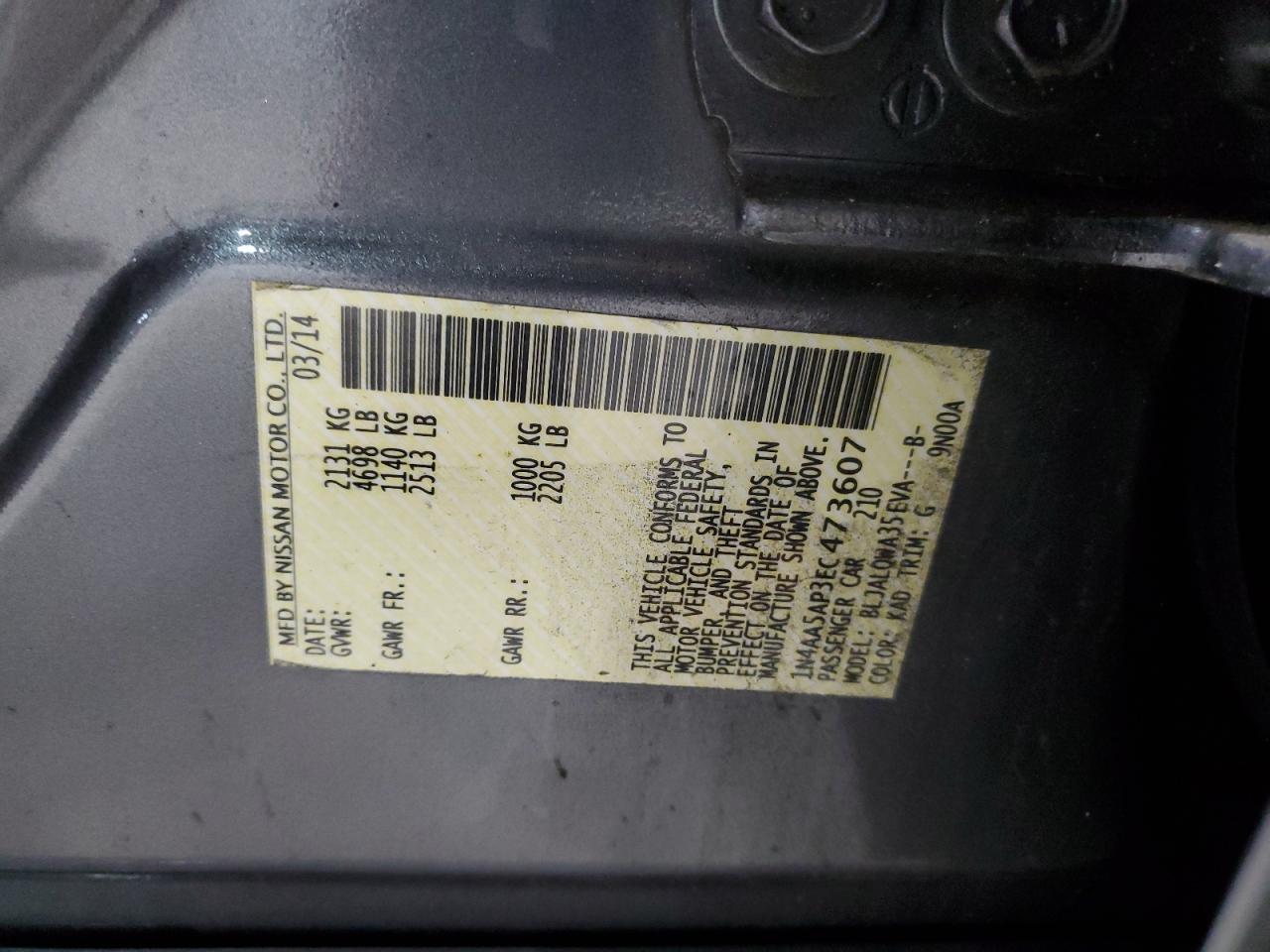 2014 Nissan Maxima S VIN: 1N4AA5AP3EC473607 Lot: 93015825