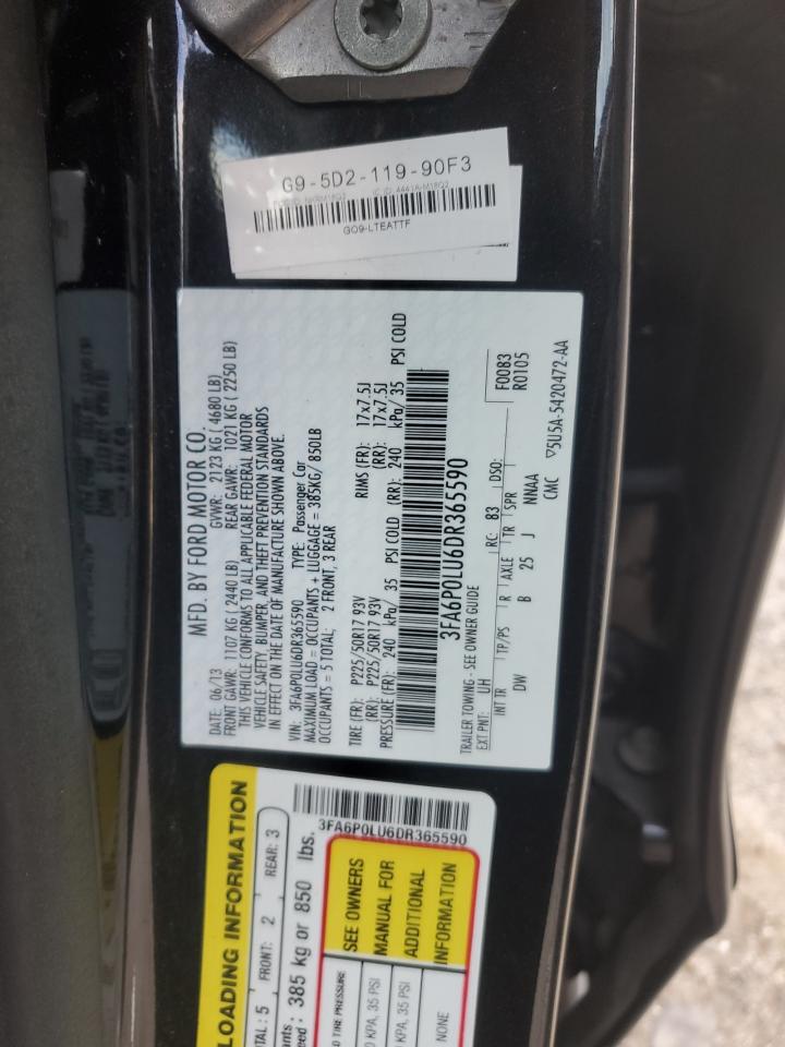 2013 Ford Fusion Se Hybrid VIN: 3FA6P0LU6DR365590 Lot: 91988515