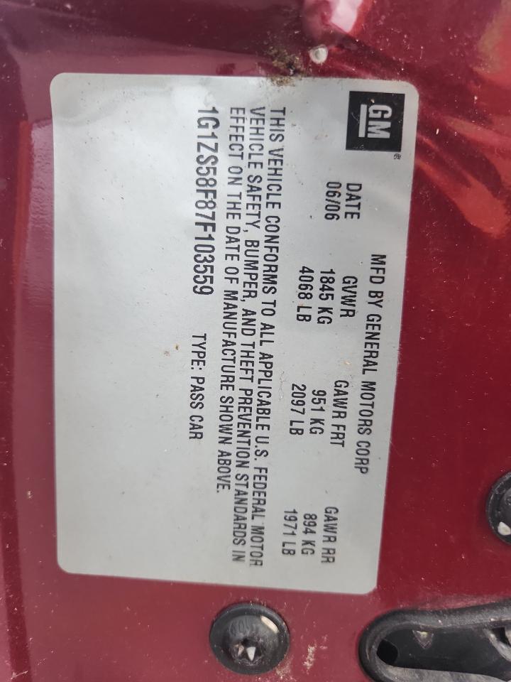 2007 Chevrolet Malibu Ls VIN: 1G1ZS58F87F103559 Lot: 93724165