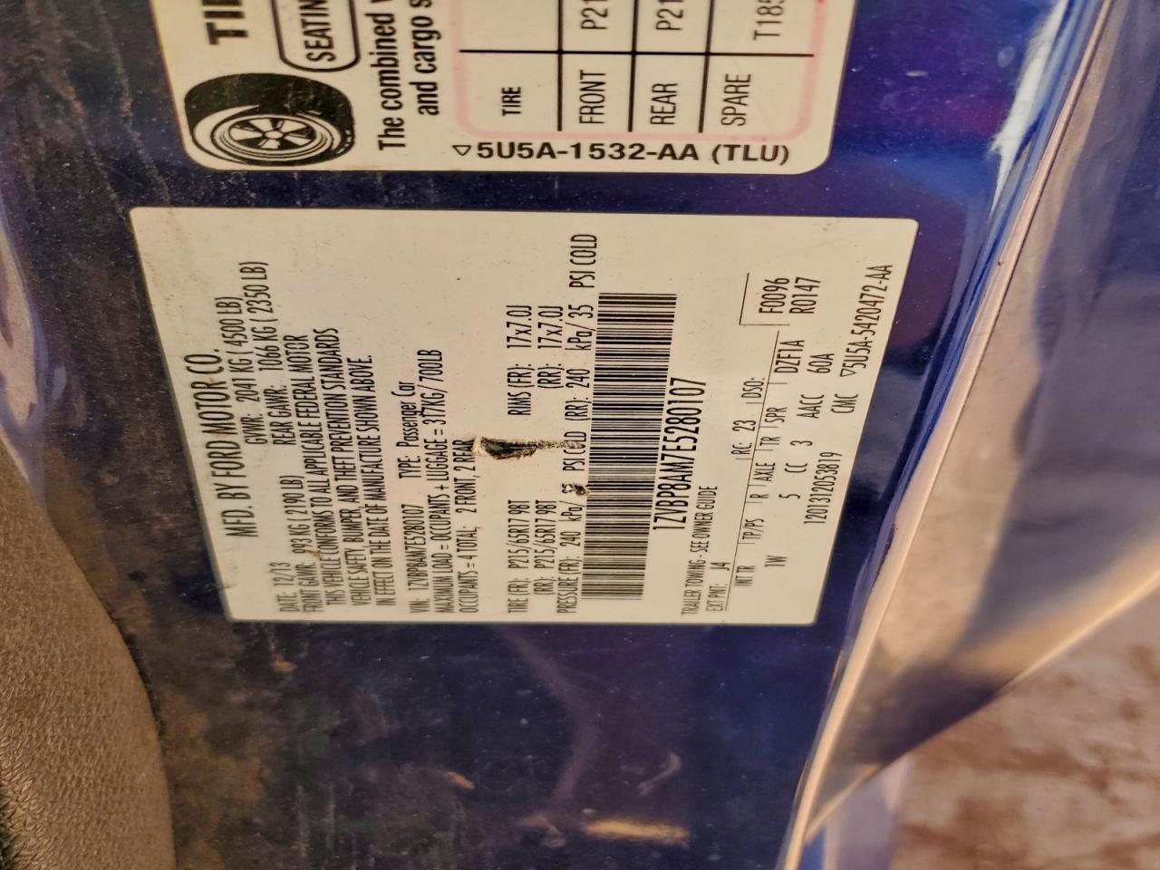 2014 Ford Mustang VIN: 1ZVBP8AM7E5280107 Lot: 94366625