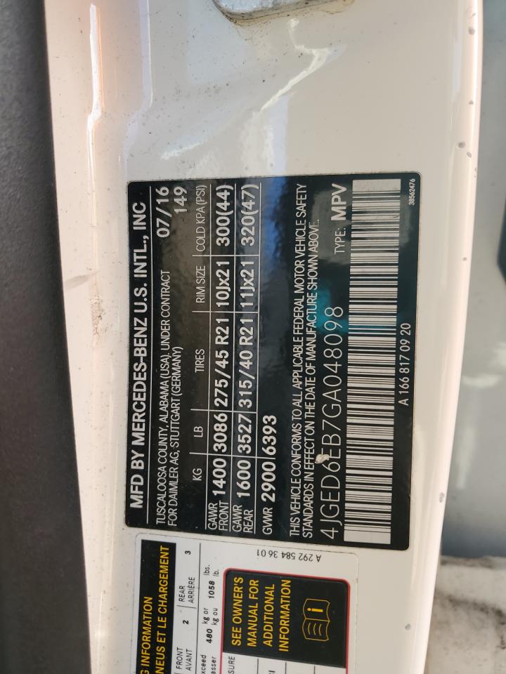 2016 Mercedes-Benz Gle Coupe 450 4Matic VIN: 4JGED6EB7GA048098 Lot: 93026725