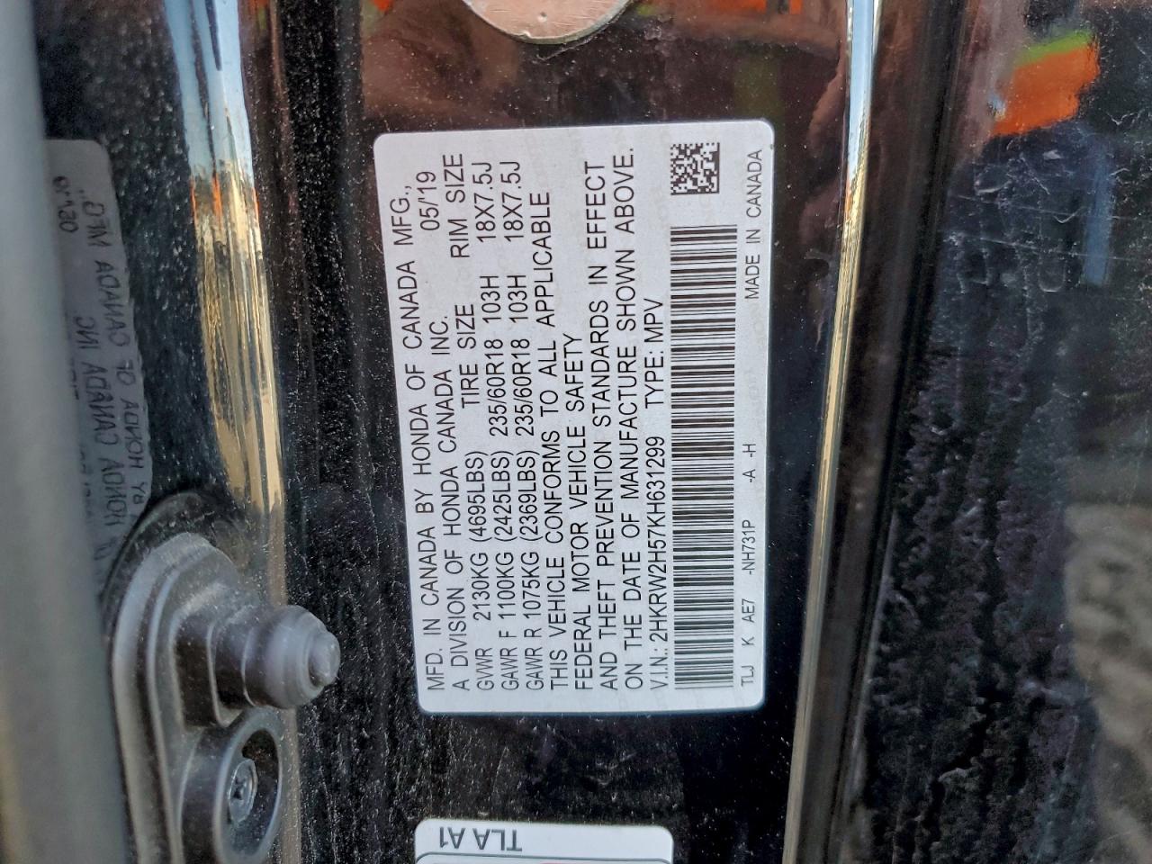 2019 Honda Cr-V Ex VIN: 2HKRW2H57KH631299 Lot: 93394595