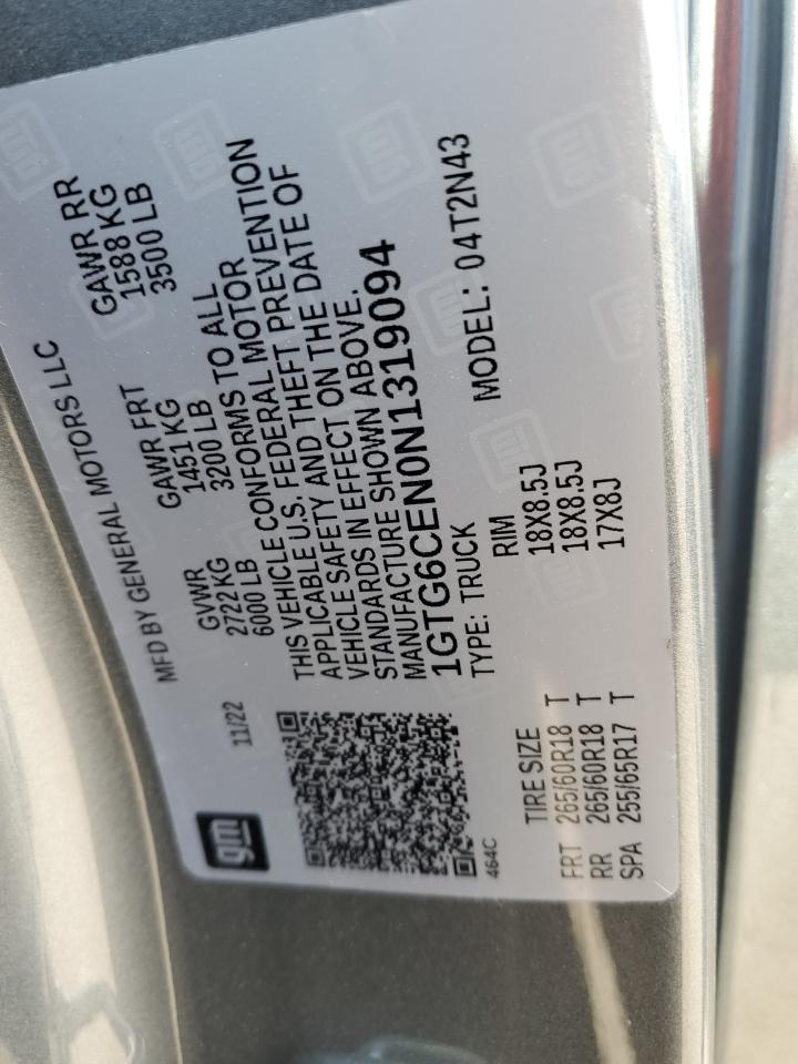 2022 GMC Canyon Elevation VIN: 1GTG6CEN0N1319094 Lot: 93097305