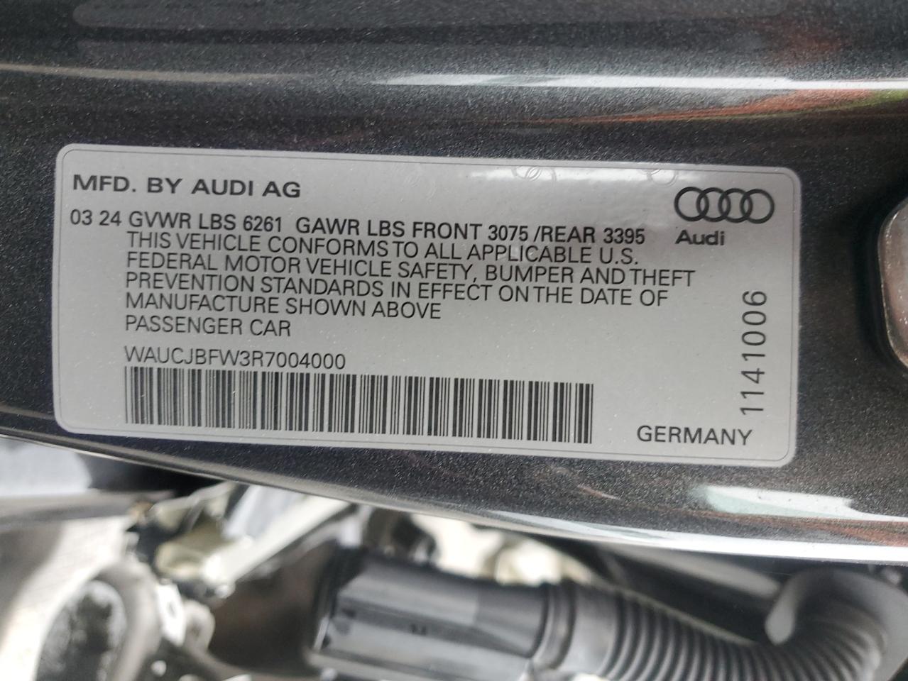 2024 Audi E-Tron Gt Premium Plus VIN: WAUCJBFW3R7004000 Lot: 90948155