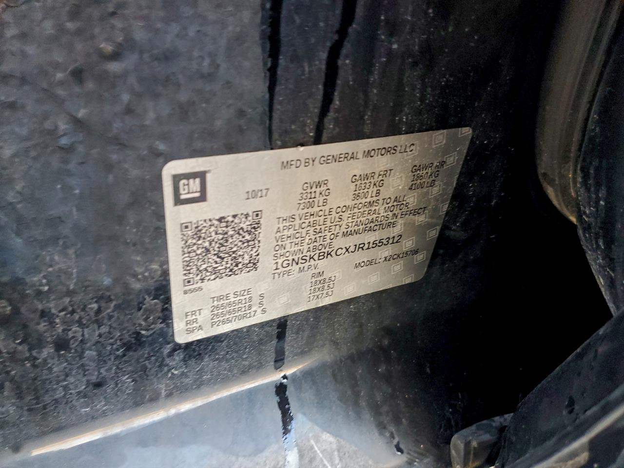 2018 Chevrolet Tahoe K1500 Lt VIN: 1GNSKBKCXJR155312 Lot: 94138155