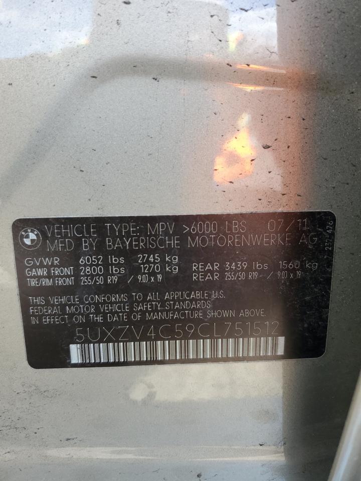2012 BMW X5 xDrive35I VIN: 5UXZV4C59CL751512 Lot: 93183585