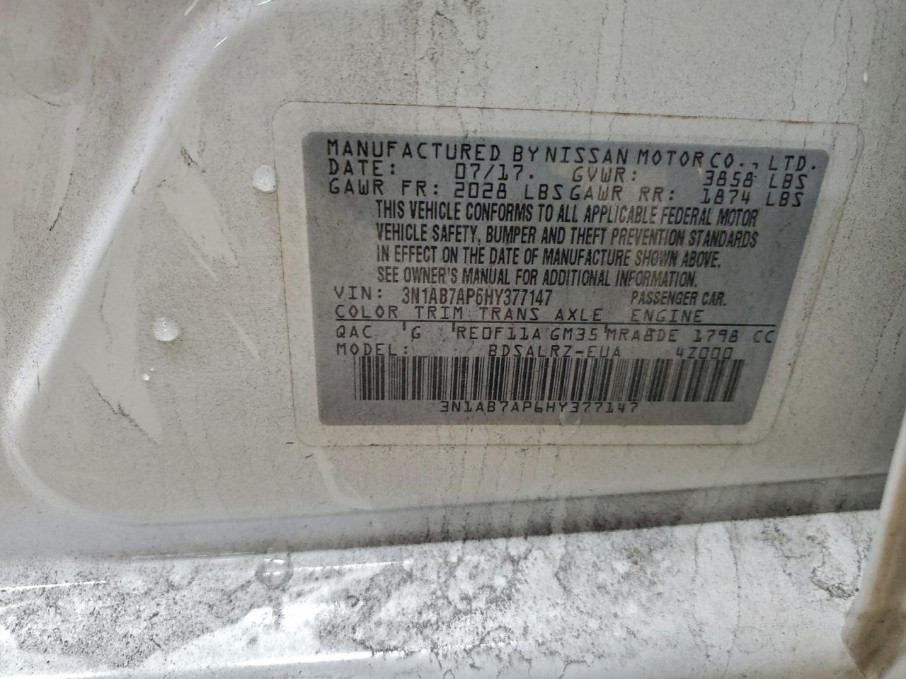 2017 Nissan Sentra S VIN: 3N1AB7AP6HY377147 Lot: 93847075