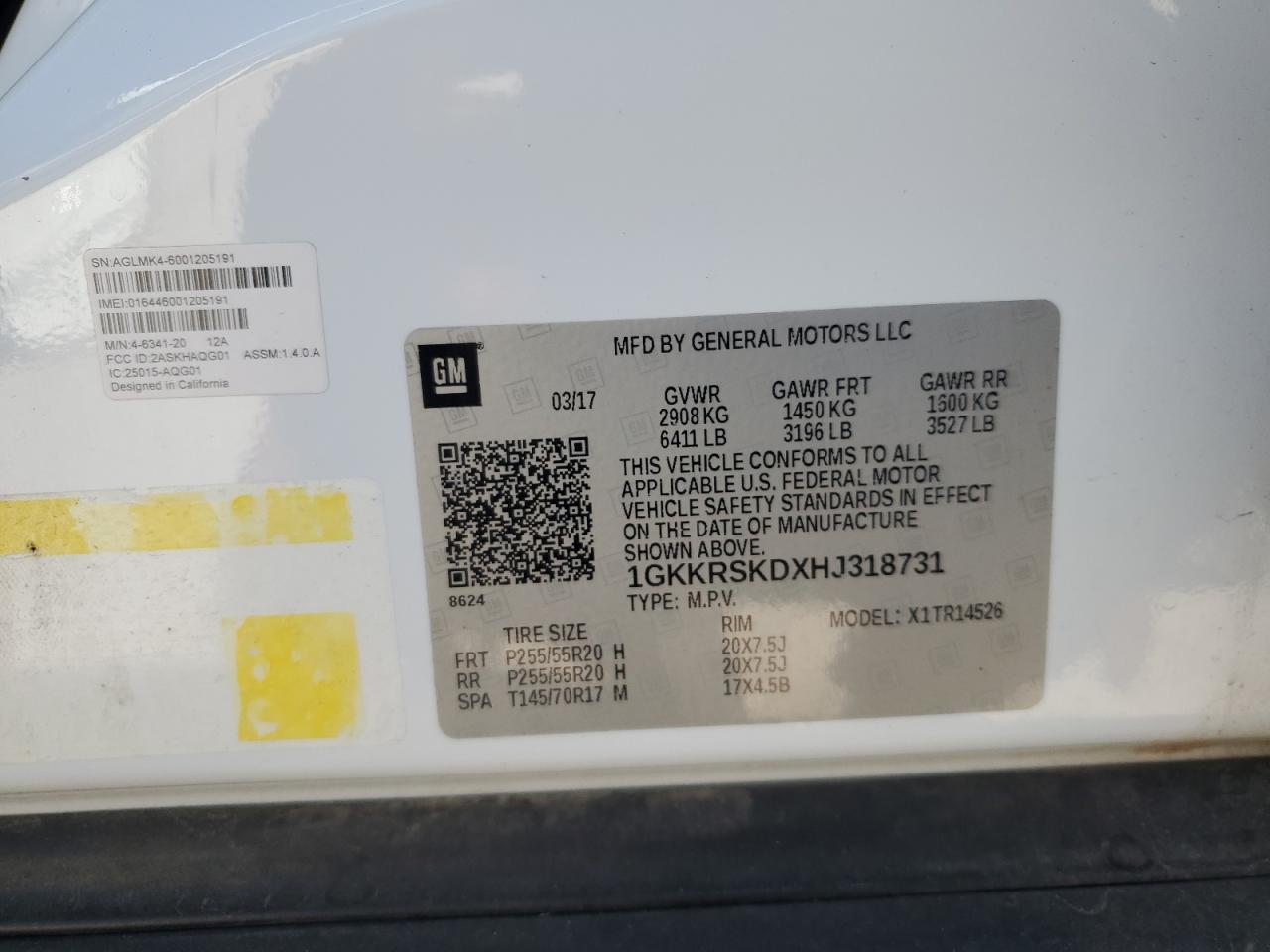 2017 GMC Acadia Limited Slt-2 VIN: 1GKKRSKDXHJ318731 Lot: 92655955