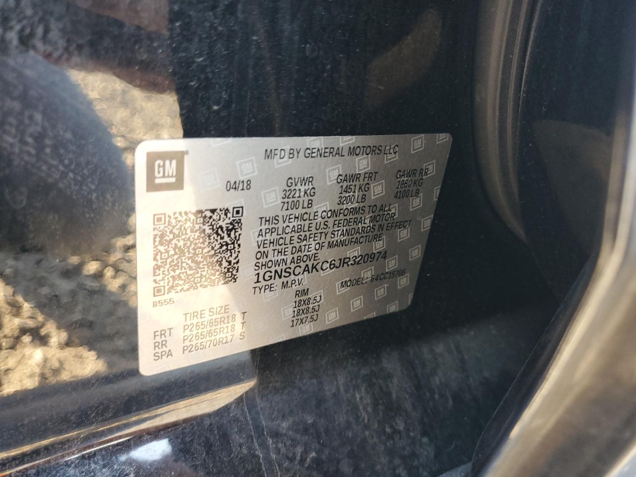 2018 Chevrolet Tahoe C1500 Ls VIN: 1GNSCAKC6JR320974 Lot: 91630865