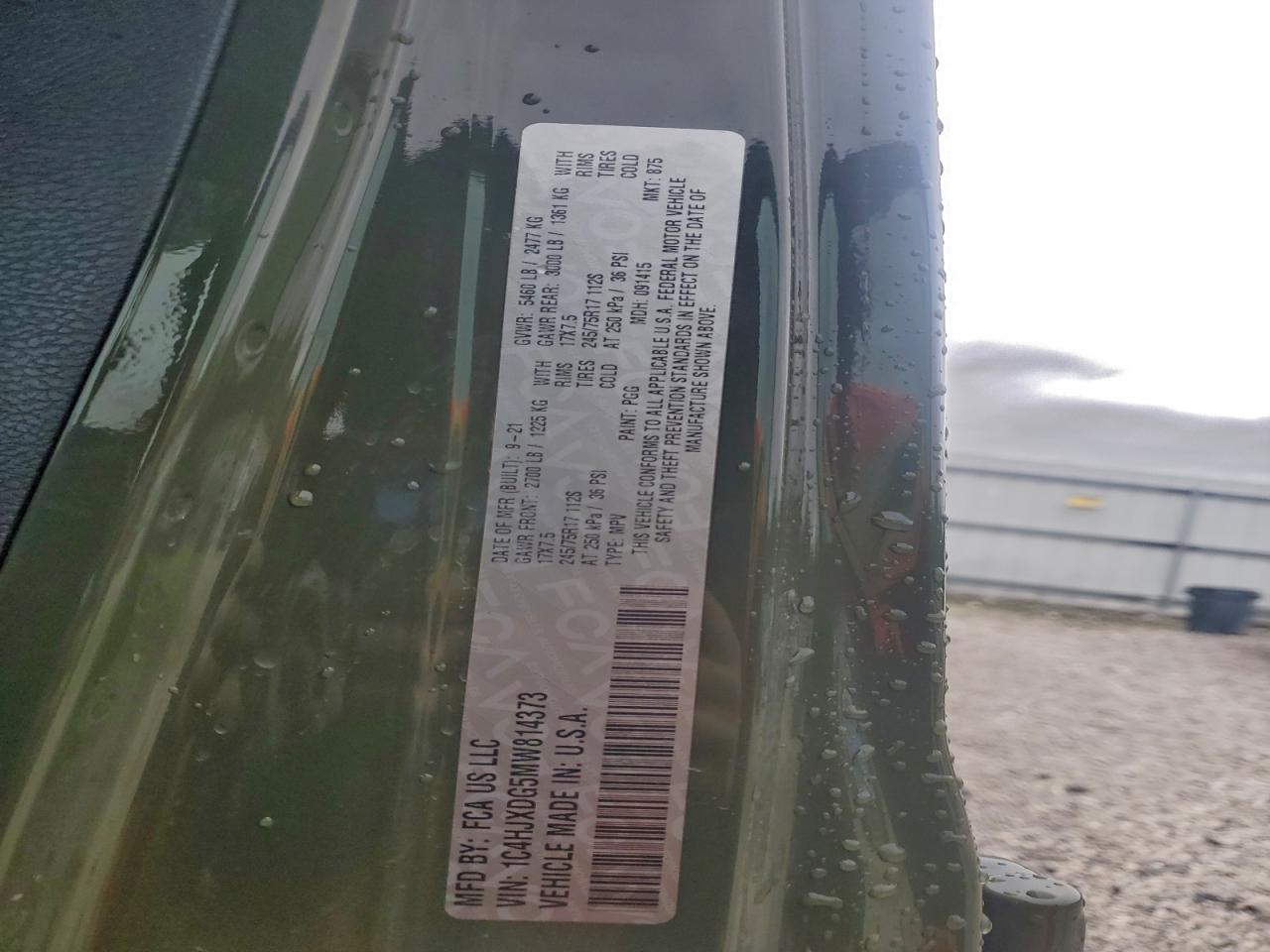 2021 Jeep Wrangler Unlimited Sport VIN: 1C4HJXDG5MW814373 Lot: 93968225