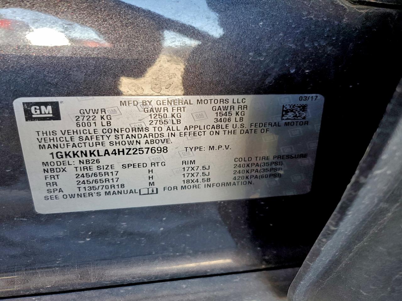 2017 GMC Acadia Sle VIN: 1GKKNKLA4HZ257698 Lot: 94339515