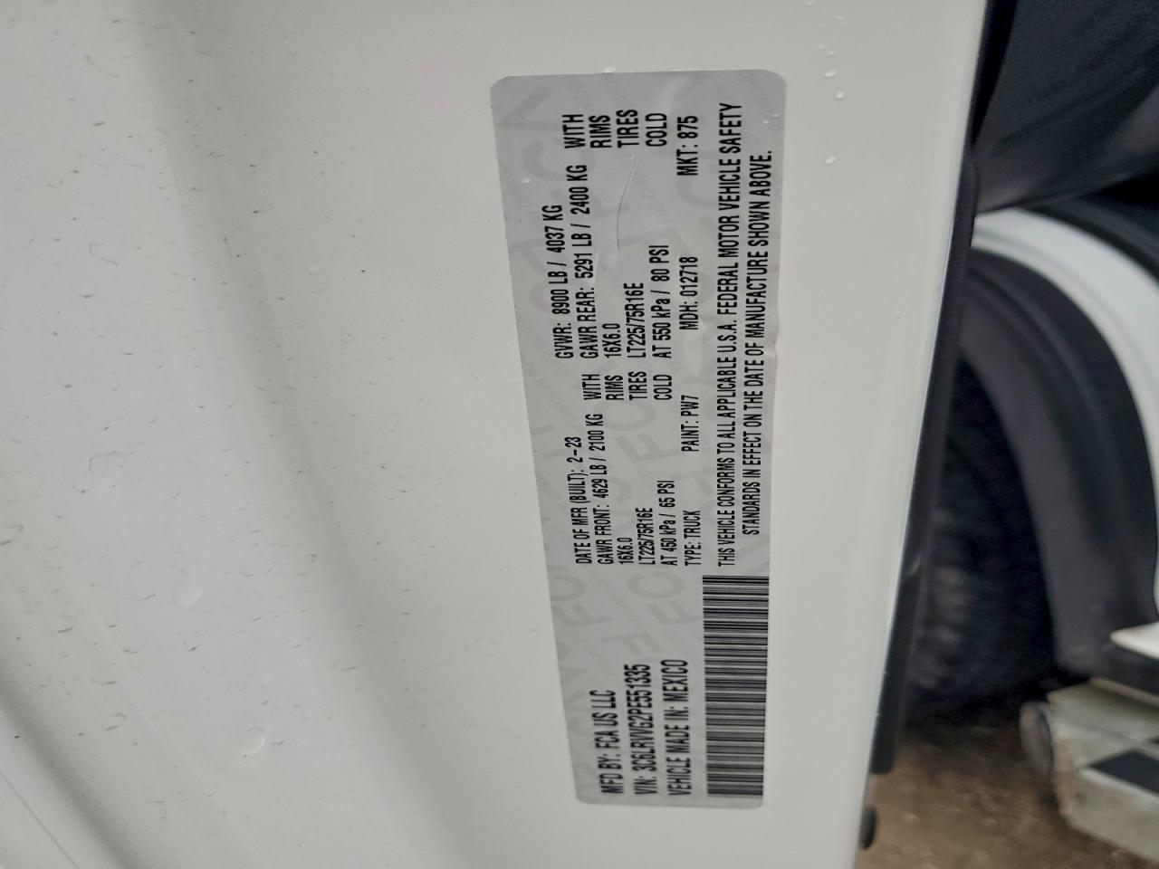 2023 Ram Promaster 2500 2500 Standard VIN: 3C6LRVVG2PE551335 Lot: 91247855