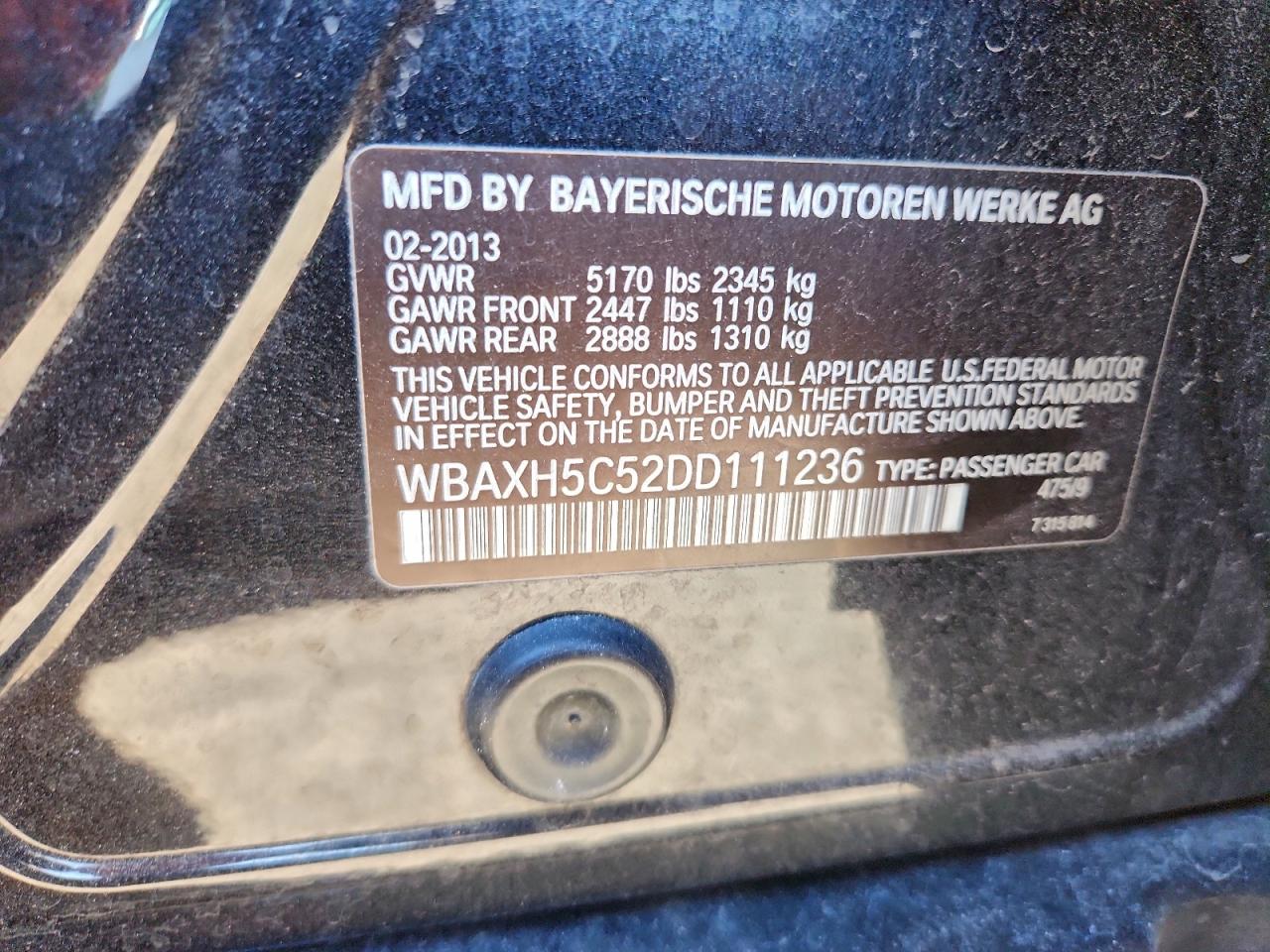 2013 BMW 528 Xi VIN: WBAXH5C52DD111236 Lot: 94163855