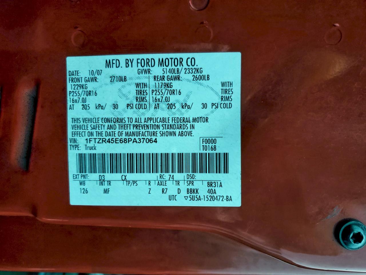 2008 Ford Ranger Super Cab VIN: 1FTZR45E68PA37064 Lot: 94081035