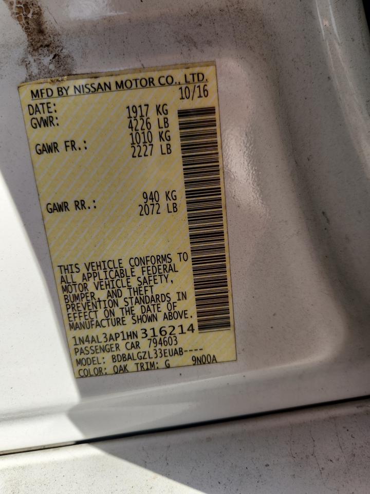 2017 Nissan Altima 2.5 VIN: 1N4AL3AP1HN316214 Lot: 93316175