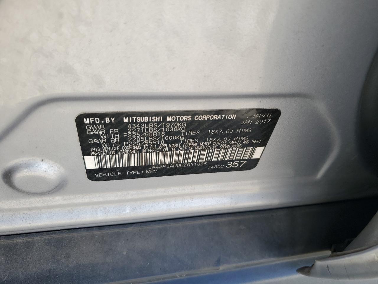 2017 Mitsubishi Outlander Sport Es VIN: JA4AP3AU0HZ031866 Lot: 92050775