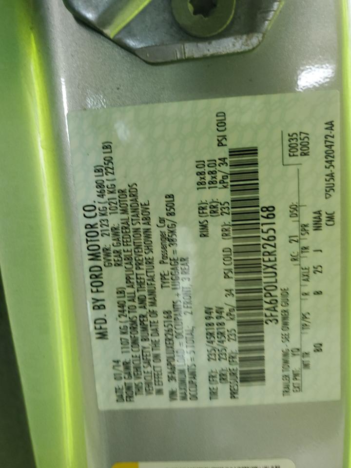 2014 Ford Fusion Se Hybrid VIN: 3FA6P0LUXER265168 Lot: 93461935