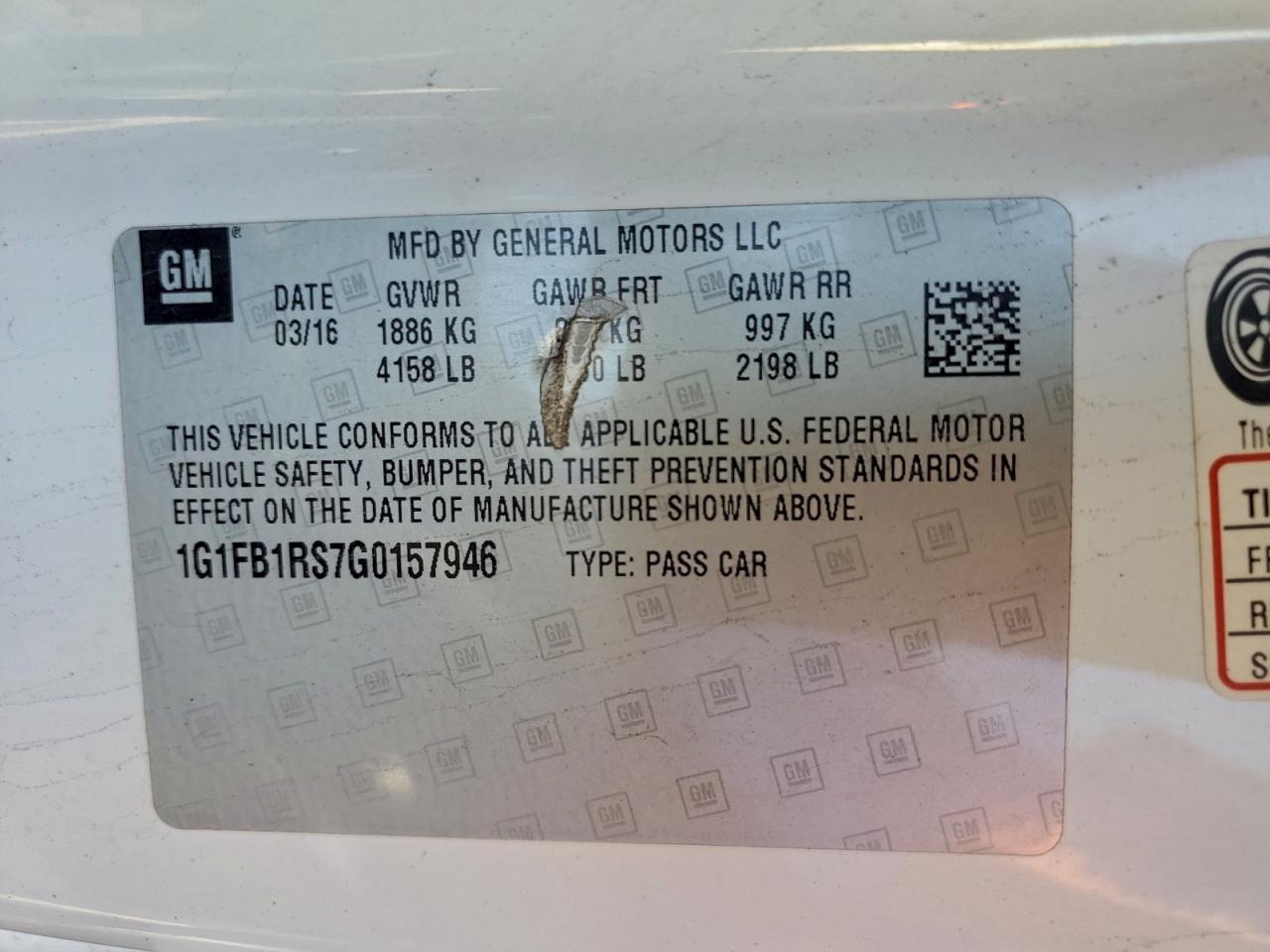 2016 Chevrolet Camaro Lt VIN: 1G1FB1RS7G0157946 Lot: 94330335