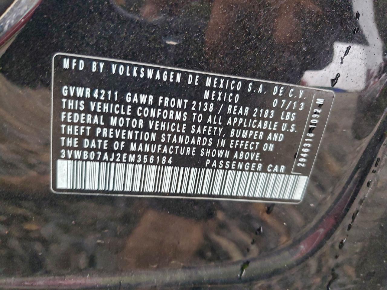 2014 Volkswagen Jetta Se VIN: 3VWB07AJ2EM356184 Lot: 93494375